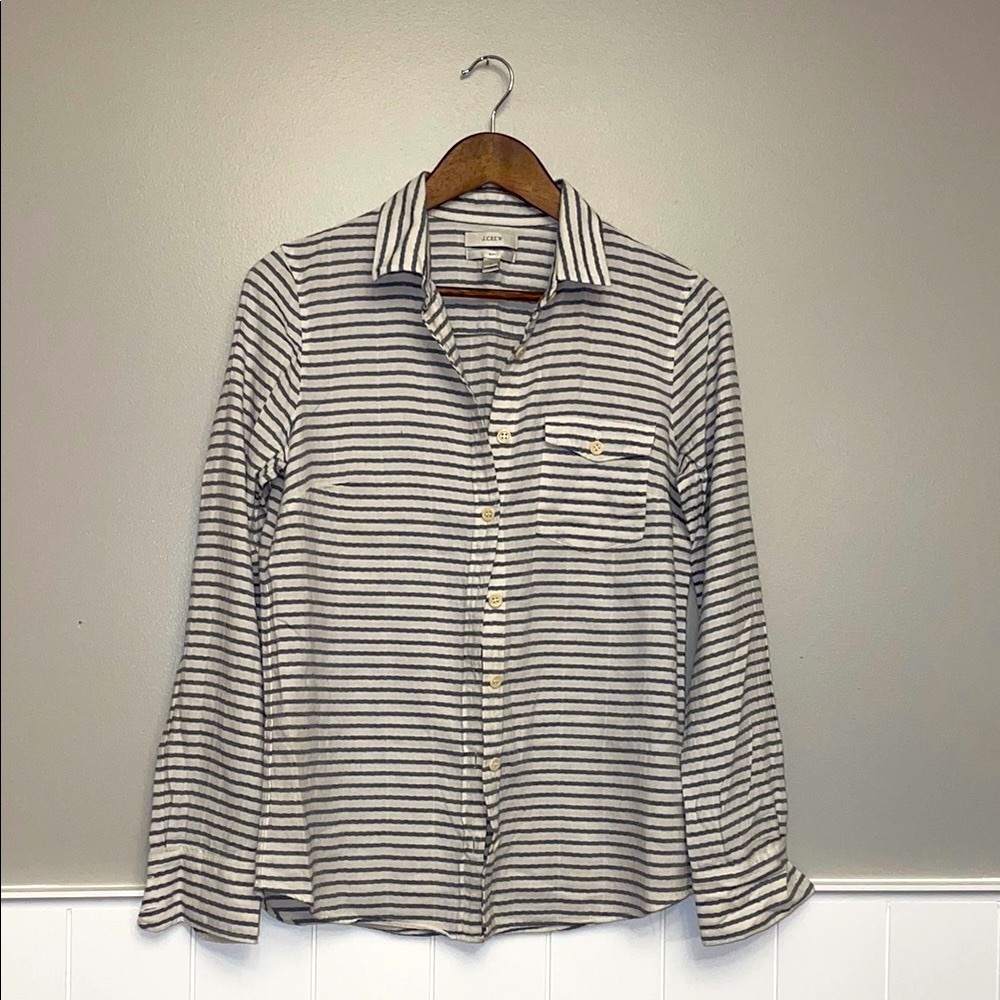 J. Crew Black and White Striped Women's Button Down Shirt
